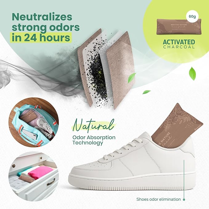 Roonin Shoe Freshener - Gym Bag Deodorizer - Boot Deodorizer - Shoe Odor Elimination - Activated Charcoal Odor Absorber - Stinky Shoes Smell Eliminator (2-pack)