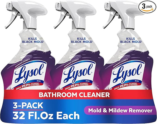 Lysol Mold & Mildew Remover Spray, Bathroom & Shower Cleaner, Disinfectant Spray, Stain Remover with Bleach, Tough on Black Mold, Multipurpose Cleaner for Home and Kitchen, 32oz (3 Pack)