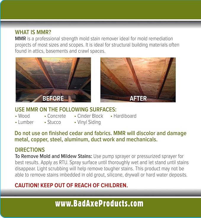 Bad Axe MMR Instant Mold Stain and Mildew Stain Remover - Professional Strength, Contractor Grade Cleaning Solution, Professional Quality Formula, Odor Removal, (1) Gallon & (1) 32oz