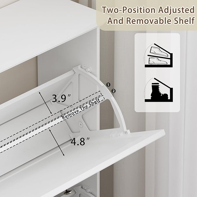 Shoe Cabinet for Entryway, Slim Shoe Storage Cabinet with Adjustable Shelves, Wooden Rack and Organizer for Small Spaces, Closet, Foyer, Hallway