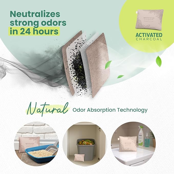 Roonin Activated-charcoal Odor Absorber - Closet Deodorizer - Activated Charcoal Bags - Closet Freshener Odor Eliminator - Musty Smell Eliminator - Air Purifying Bag (6-pack)