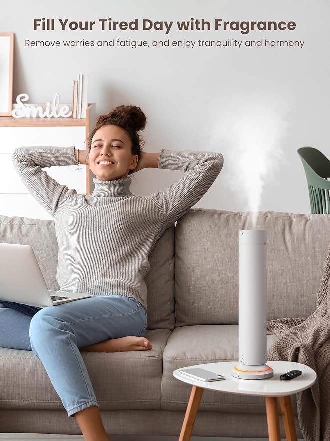 Waterless Scent Diffuser Kit Include 5x20ml Essential Oils, Essential Oil Diffuser for Home, Hotel & Office, APP&Remote Control, Quiet Operation, Pets and Kids Friendly, Max Coverage 1500 Sq Ft, White