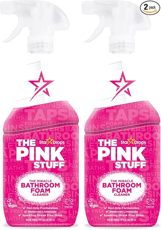 The Pink Stuff Miracle Bathroom Foam Cleaner, 30 fl oz – Now 20% More! Powerful Foaming Action for Showers, Sinks, Tubs & Tiles – Removes Soap Scum, Limescale & Grime with Ease (Pack of 2)