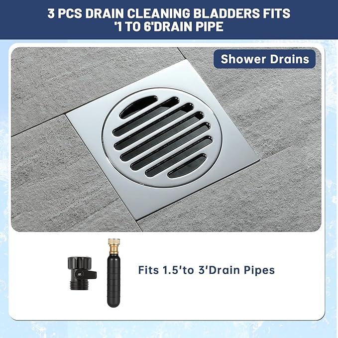 Drain Bladder Kit, Drain Cleaning Bladder With Water Stop Valve Faucet Adapter And 16 3/8ft Garden Hose, Drain Blockage Unclog Kit For Bathroom Drains Kitchen Sinks, Fit 1.5 To 3 IN Drain Pipes