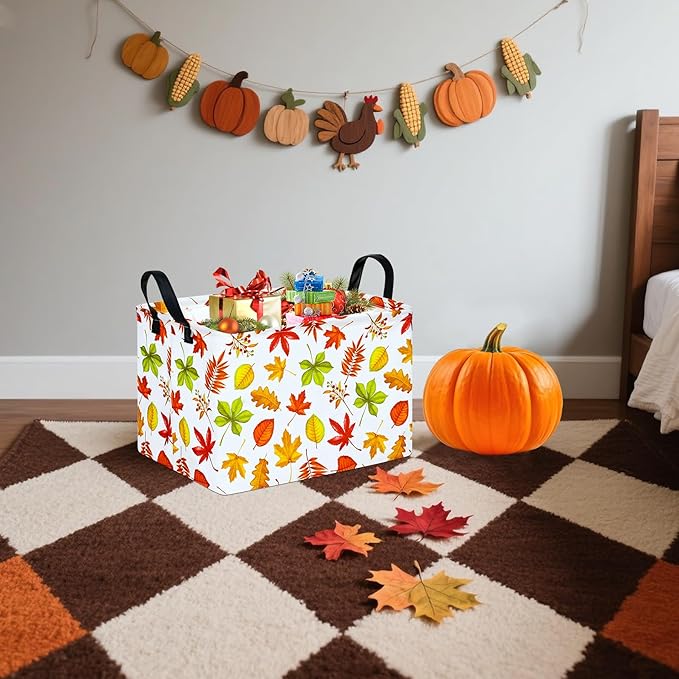 Thanksgiving Storage Basket Pumpkin Fall Storage Bin Family Gathering Gifts Basket Waterproof Toy Box Collapsible Clothes Organizer Nursery Bin for Bedroom Home Dorm