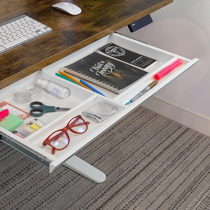 Mount-It! Under Desk Drawer - Deep Under Counter Drawer Organizer - Slide Out Standing Desk Storage Attachment - 25.8" Width Under Table Storage Compartment - White