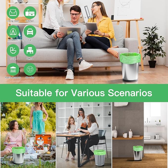 1.2 Gallon Mimi Compostable Trash Bags - (Fit1-1.3Gallon) Small Garbage Bags Green Biodegradable 5 Liter 100 Count Unscented For Kitchen Bathroom Car Tiny Waste Basket Liners Strong Inwaysin