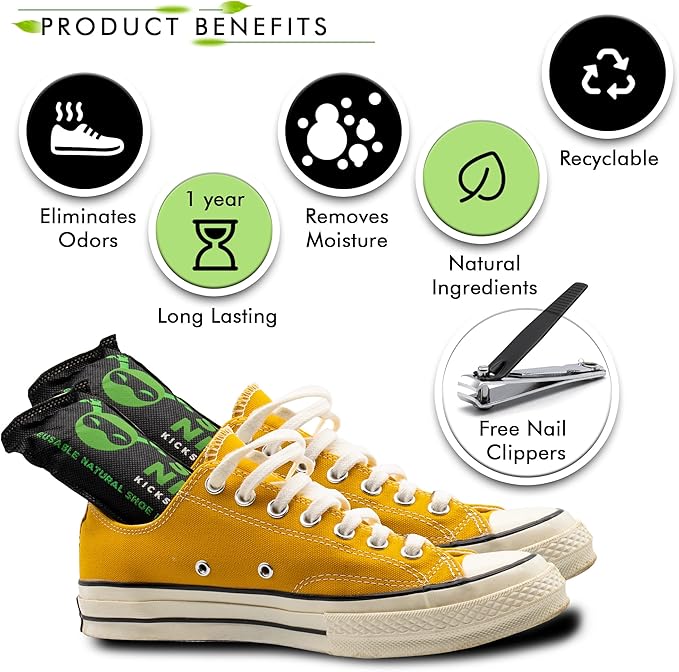 Charcoal Shoe Deodorizer Inserts - Shoe Odor Eliminator - Activated Charcoal Shoe Deodorizer Bags to Absorb Shoe Smell - Pack of 8 Shoe Smell Eliminator with Nail Clippers