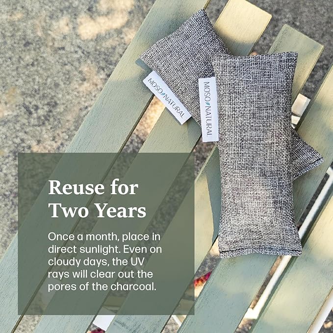 Moso Natural Shoe Deodorizer Inserts, HGTV Editor's Pick, Reusable Charcoal Odor Absorber for Shoes, Gym Bags, Sports Gear. Shoe Odor Elimination Air Purifying Bags (Beige) Two Per Pack