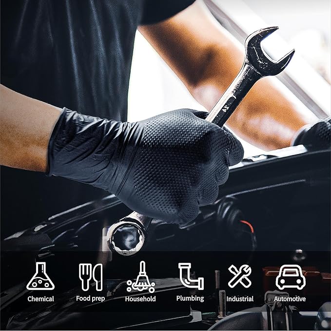 10 Mil Diamond Textured Nitrile Gloves, Heavy Duty Disposable, Extra Thick, Latex & Powder Free, Chemical and Puncture Resistant, Ideal for Auto Repair, Cleaning, Painting, X-Large