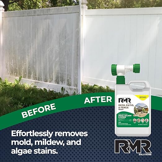 RMR Deck, Patio, & Fence Wash - Commercial-Grade Outdoor Stain Remover for Mold, Mildew, and Algae, 64 Ounce Bottle with Hose-End Adapter