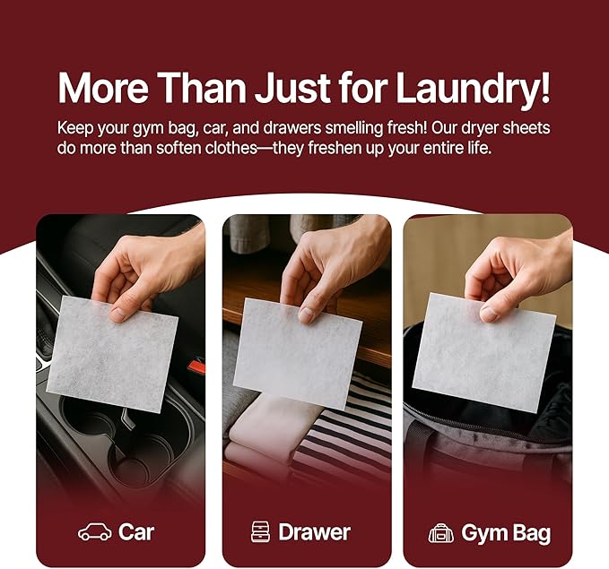 Dryer Sheets – Carat Rouge Scent | Ultra-Soft Essential Oil Dryer Sheet | Long-Lasting Fabric Sheet | 60 PCS Scented Laundry Sheets With Odor Neutralizing Technology by Perfa