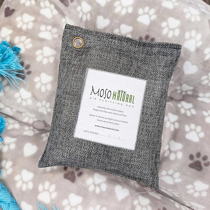 Moso Natural Air Purifying Bag 500g (2 Pack) Premium Bamboo Charcoal Odor Absorber for Home, Bedroom, Kitchen, Basement | Unscented Pet Odor Eliminator | Large Charcoal Deodorizer Bag Covers 250sqft