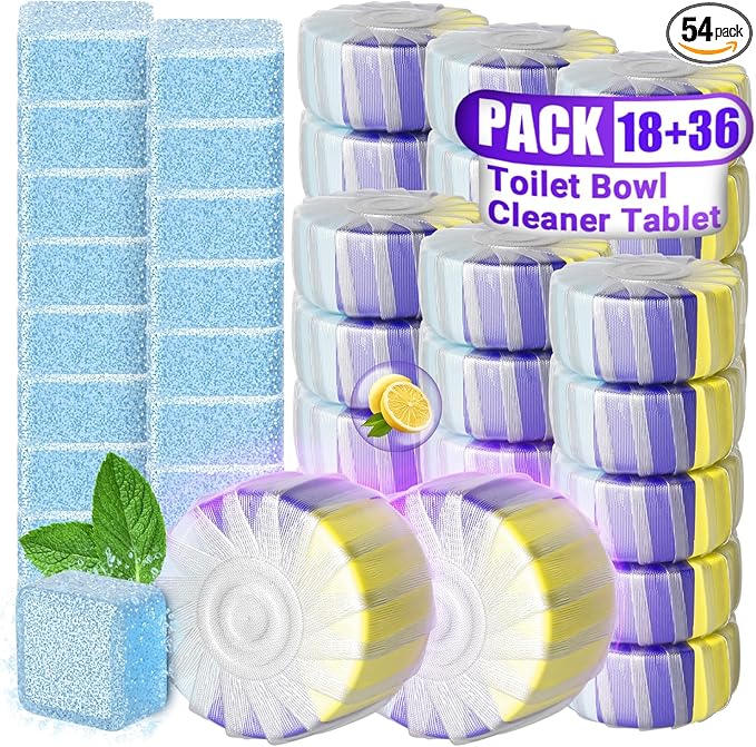 54 Pack Toilet Bowl Cleaners, 36PCS Upgraded Triple Effect Toilet Bowl Tablets with 18PCS Toilet Tank Cleaners Tablets with Bleach, Toilet Cleaners for Deodorizing&Stain Removal(54 Pack)