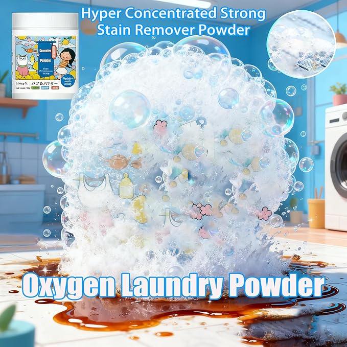 XIRUJNFD Hyper Concentrated Strong Stain Remover Powder, Oxygen Laundry Powder, Professional Strong Formula for Clothes, Safe on Colors, Removes 99% of Stains, 17.6 Fl Oz (1)