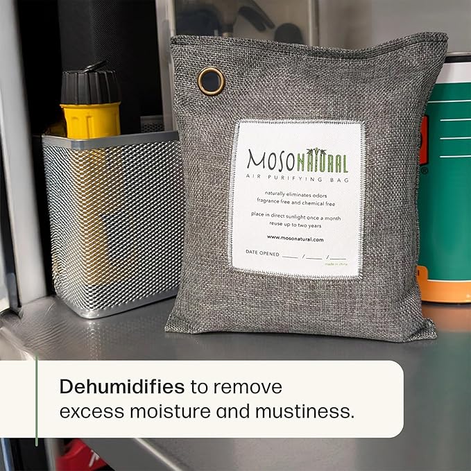 Moso Natural Air Purifying Bag 500g (3 Pack) Premium Bamboo Charcoal Odor Absorber for Home, Bedroom, Kitchen, Basement | Unscented Pet Odor Eliminator | Large Charcoal Deodorizer Bag Covers 250sqft