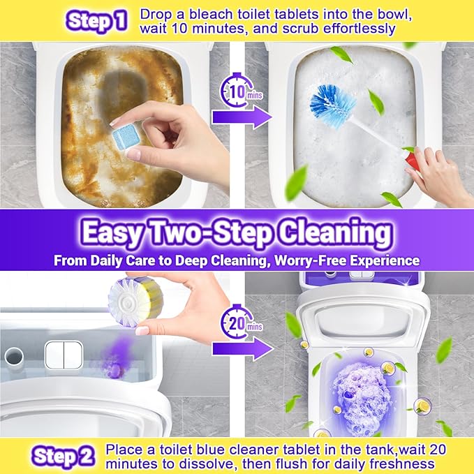 54 Pack Toilet Bowl Cleaners, 36PCS Upgraded Triple Effect Toilet Bowl Tablets with 18PCS Toilet Tank Cleaners Tablets with Bleach, Toilet Cleaners for Deodorizing&Stain Removal(54 Pack)