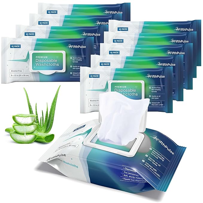 Disposable Body Wipes For Adults 400 Count (10 x 40 Packs) -Premoistened Washcloths For Elderly Bathing Infused With Aloe and Lanolin -Alcohol-Free Adult Wet Wipes, Extra Large 8” x 12” Wash Cloth