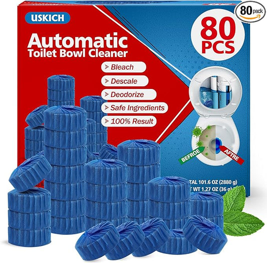 USKICH 80 Pack Toilet Bowl Cleaner Tablets,Blue Automatic Toilet Tank Cleaners, Long-Lasting Household Toilet Cleaners,Toilet flush Cleaning & Deodorizer