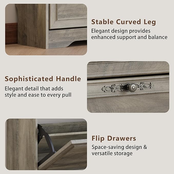 Large Shoe Cabinet for Entryway, 4 Flip Drawer Organizer with Adjustable Shelves, Wooden Slim Shoe Storage Cabinet and Rack for Closet, Hallway, Foyer