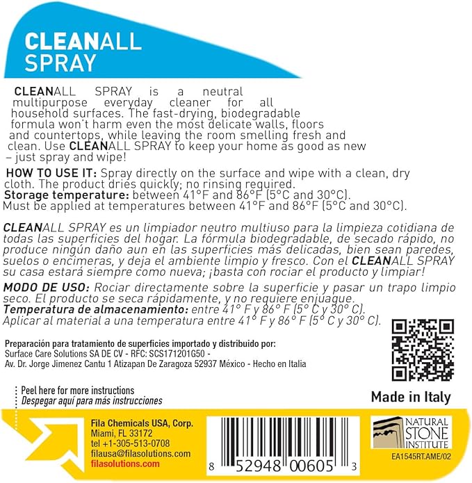 FILA Surface Care Solutions CLEANALL SPRAY Neutral All-Purpose Cleaner Spray, 24 OZ