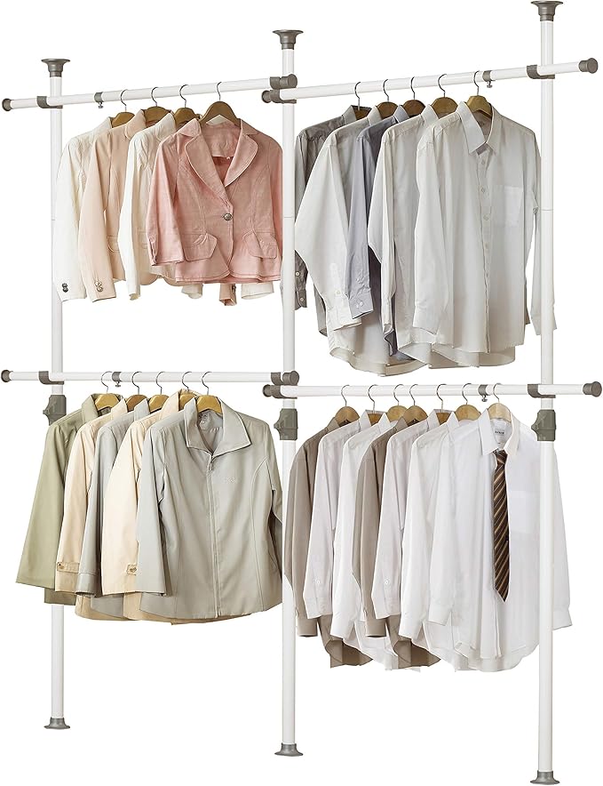 PRINCE HANGER Tension Pole Closet System — No-Renovation Hanging Storage Rack, 4-Tier Expandable Design (PHUS-0033)