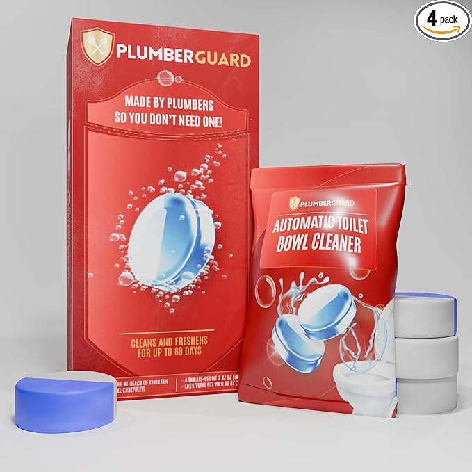 Toilet Tablets 4 Pack | Bleach & Chlorine Free, Dual-action Whitening with 1% Hydrogen Peroxide | Plumbers' Choice | Automatic Toilet Bowl Cleaner Tablets | Long-lasting Cleaning Supplies