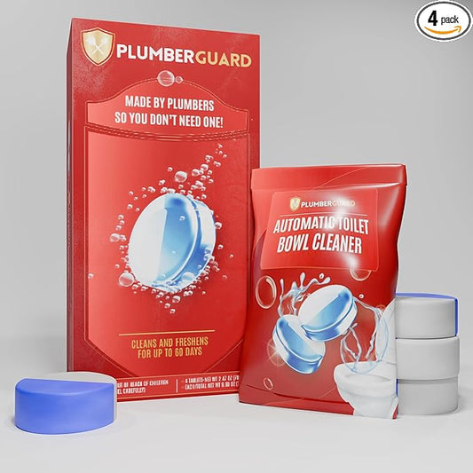 Toilet Tablets 4 Pack | Bleach & Chlorine Free, Dual-action Whitening with 1% Hydrogen Peroxide | Plumbers' Choice | Automatic Toilet Bowl Cleaner Tablets | Long-lasting Cleaning Supplies