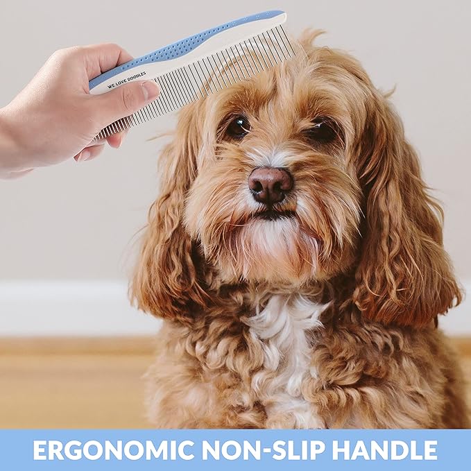 We Love Doodles Flea Comb for Dogs and Metal Dog Grooming Comb | Dog Face Comb | Fine Tooth Tear Stain Remover Metal Comb | Removes Tangles & Matts | Dematting Pet Combs | Detangler For Matted Hair