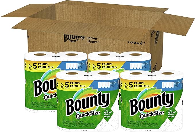 Bounty Quick Size Paper Towels, White, 8 Family Rolls = 20 Regular Rolls (Packaging May Vary)