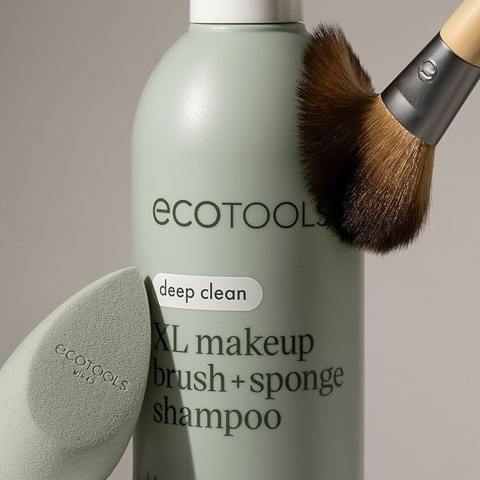 EcoTools XL Makeup Brush + Sponge Shampoo, Removes Makeup, Dirt, & Impurities From Makeup Brushes & Makeup Blending Sponges, Fragrance-Free, Vegan, & Cruelty-Free 16 fl. oz./473 ml, 1 Count, Clear