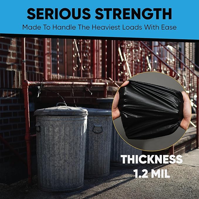 55-60 Gallon Trash Bags Heavy Duty | 100 Count | Large Black Garbage Bags for Outdoor, Leaf, Commercial Use | Fits 50 Gallon, 55 Gal, 60 Gal Trash Cans