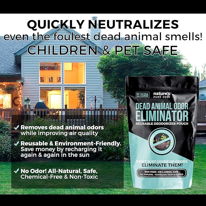 Dead Animal Smell Eliminator Pouch – Fragrance-Free Activated Charcoal Odor Absorber With Specialized Zeolite– Attics, Walls, Crawlspaces. For After Cleanup. Pet & Kid Safe, XL, Covers 375 Sq Ft