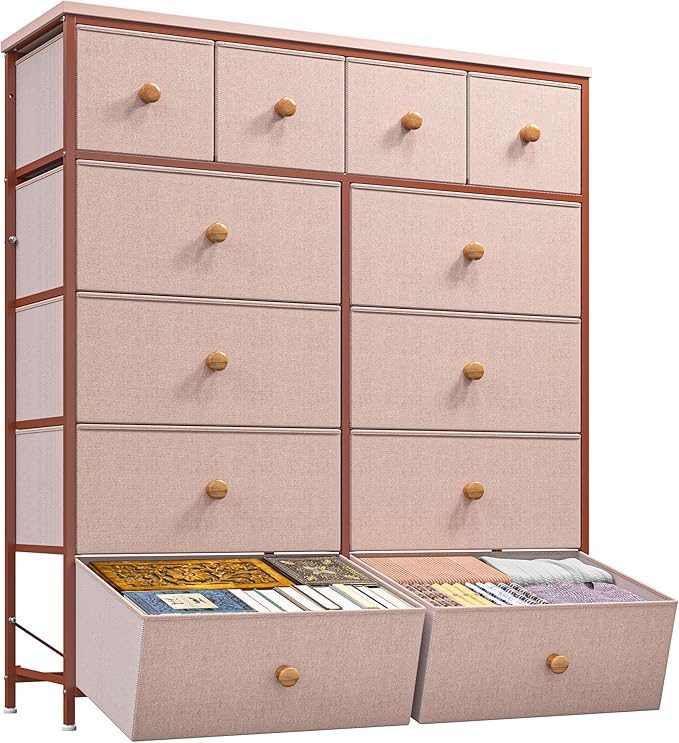 Dresser for Bedroom Drawer Organizer Storage Drawers, Fabric Dressers & Chests of Drawers, Sturdy Metal Frame, Wood Top, Entryway, Bedroom Furniture (Pink)