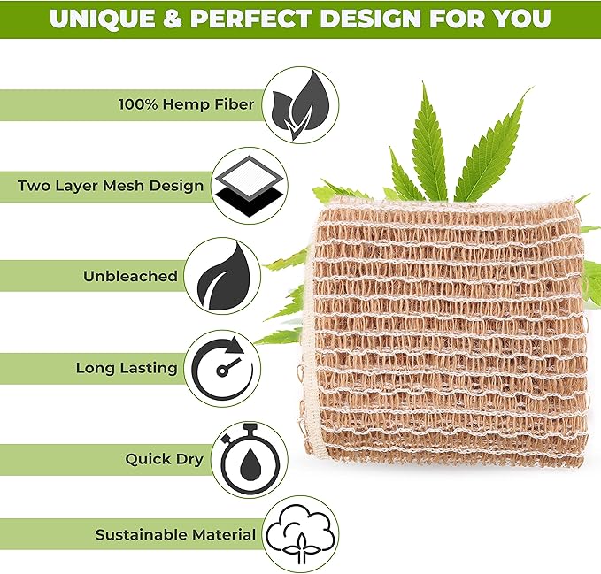 rE: Hemp Scrubber for Dishes and Bath, Eco-Friendly, 100% Hemp Fiber, Biodegradable, No Odor, Unbleached, Plastic Free, Zero Waste (3Pk)