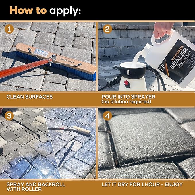 1 Gal. DOMINATOR LG+ Clear Acrylic Sealer | Low Gloss Paver Sealer | Wet Look, Color Enhancing | Professional Grade | Concrete Pavers and Decorative Concrete | Fast Dry | Driveway, Patio and Walkways