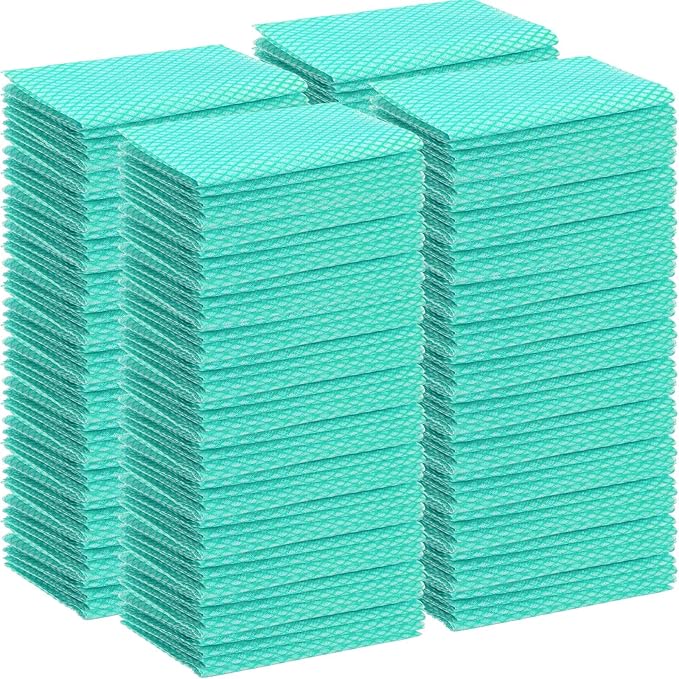 Tioncy 400 Pcs Disposable Cleaning Cloths Reusable Handy Wipes for Kitchen Multi-purpose Disposable Cleaning Towels and Dish Cloths Absorbent Cleaning Cloth Wipes for Kitchen and Home(Green)