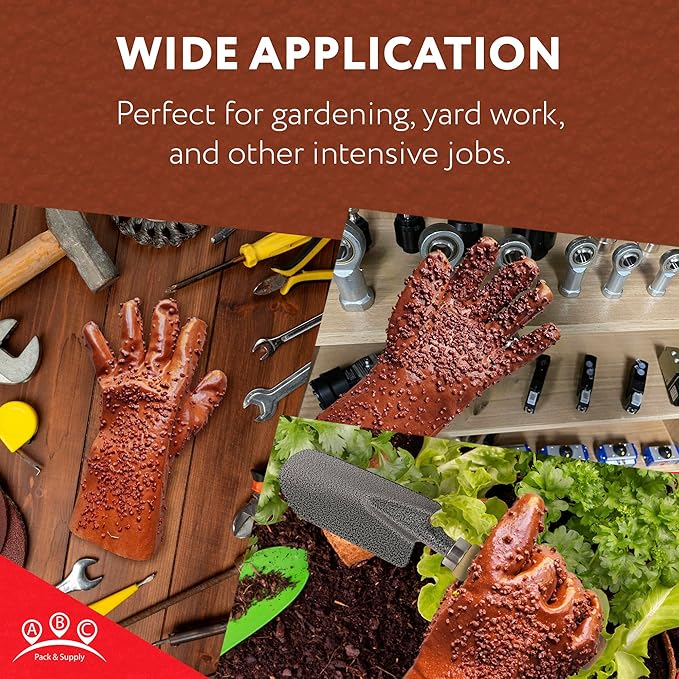 ABC PACK & SUPPLY Natural Rubber Coated PVC Gloves, Men's Size. Dark Red Waterproof Work Gloves for Men with a Rocky Finish