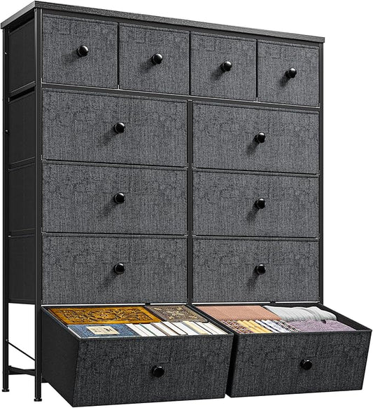 Dresser for Bedroom Drawer Organizer Storage Drawers, Fabric Dressers & Chests of Drawers, Sturdy Metal Frame, Wood Top, Entryway, Bedroom Furniture (Dark Grey)