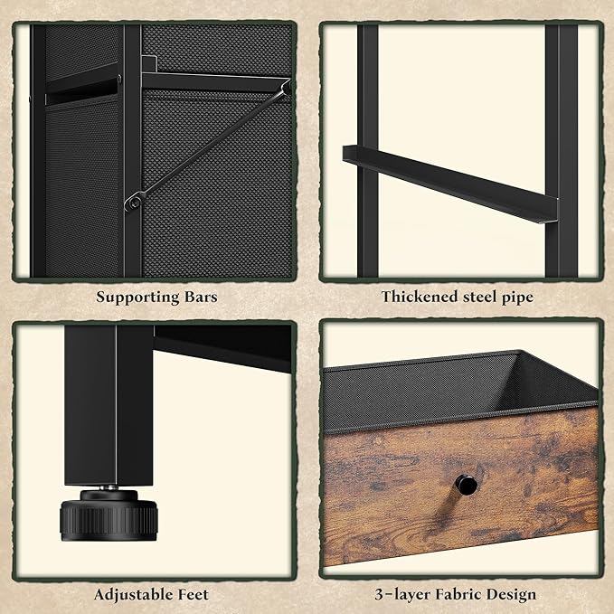 Dresser for Bedroom Drawer Organizer Storage Drawers, Fabric Dressers & Chests of Drawers, Sturdy Metal Frame, Wood Top, Entryway, Bedroom Furniture (Rustic Brown)