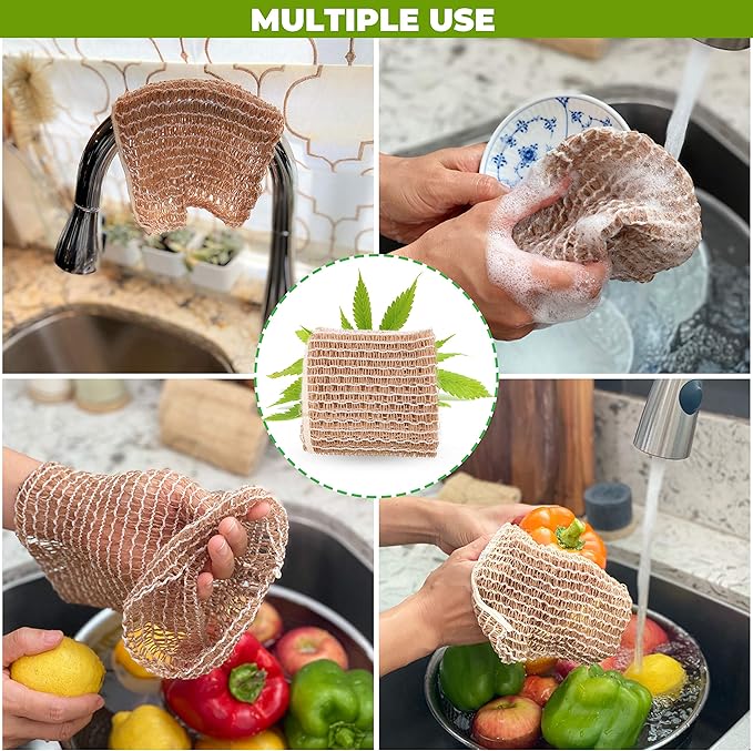 rE: Hemp Scrubber for Dishes and Bath, Eco-Friendly, 100% Hemp Fiber, Biodegradable, No Odor, Unbleached, Plastic Free, Zero Waste (3Pk)