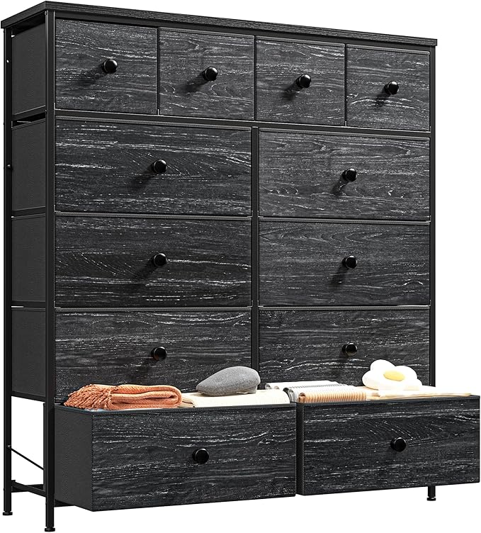 Dresser for Bedroom Drawer Organizer Storage Drawers, Fabric Dressers & Chests of Drawers, Sturdy Metal Frame, Wood Top, Entryway, Bedroom Furniture (Charcoal Black)
