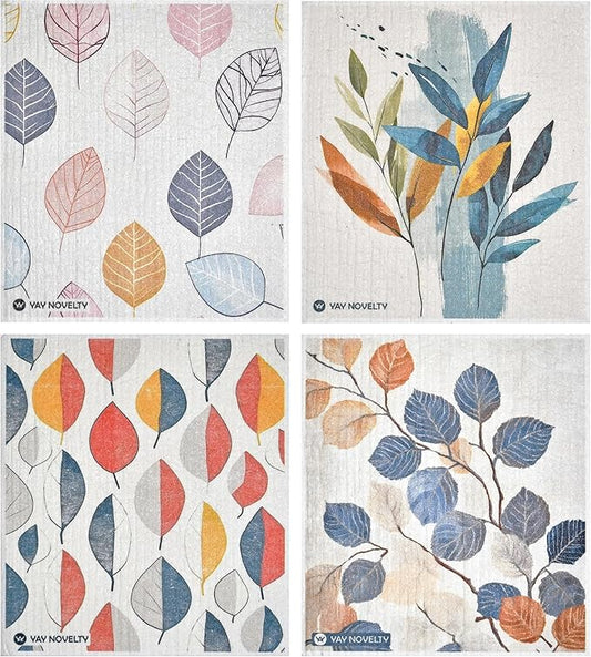 Swedish Dishcloths - 12 Pack | Made in Germany | Ultra-Absorbent, Reusable Cellulose Sponge Cloths for Kitchen | No-Odor, Eco-Friendly Cleaning Wipes | Water-Based Ink | Leaves