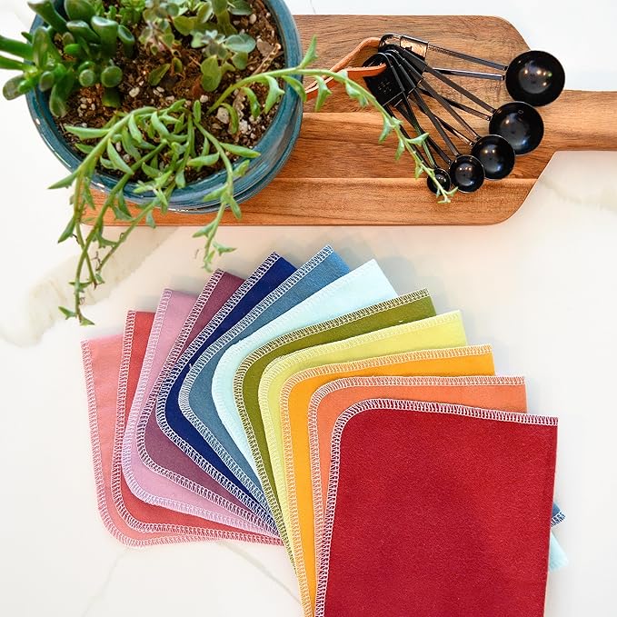 Marley's Monsters Reusable Cloth Wipes - 24 Count Pack - Washable, Cotton, Paperless Wipes (Earthy Rainbow)