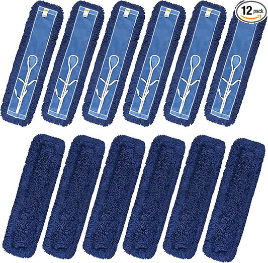 Matthew Cleaning 36'' Industrial Strength Cotton Dust Mop Refill Washable Replacement Heads for Residential & Commercial Use Fit Standard Dust Mop Frames, Hardwood, Laminate, Concrete Floors 12 Pack