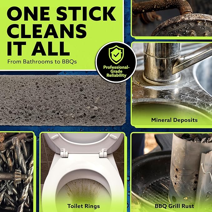 PUMIE Pumice Stone Toilet Bowl Cleaner (2-Pack) - Toilet Pumice Stone with Handle - Heavy Duty Scouring Stick for Rings, Bowls, Hard Water Stains, Lime, Rust, Sink - Includes Handle for Easy Use