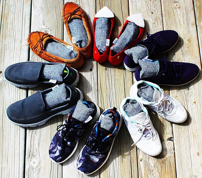 Jalousie Value Pack Set Mini Bamboo Charcoal Bags Natural Air Purifier, Shoe Deodorizer and Odor Eliminator Multi-Purpose Charcoal Bag (12 Pack, Shoe)