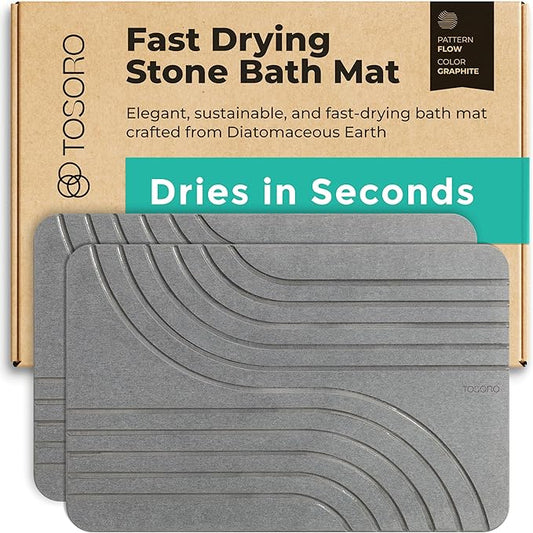 Stone Bath Mat, Diatomaceous Earth Non-Slip Stone Shower Mat - Quick Drying Absorbent Bath Mats for Bathroom - Elegant & Modern Design, Easy to Clean (23.5 x 15) - Graphite, 2pcs