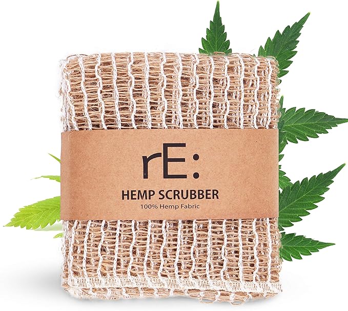 rE: Hemp Scrubber for Dishes and Bath, Eco-Friendly, 100% Hemp Fiber, Biodegradable, No Odor, Unbleached, Plastic Free, Zero Waste (3Pk)