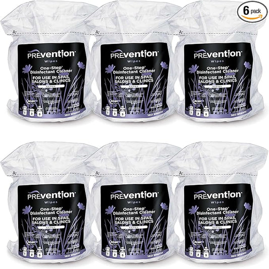 Prevention All Purpose Disinfecting Wipes – Cleaning Wipes Canister, Bulk Cleaner Towelettes for Salons, Spas, Clinics, Studios – Hospital Grade Surface Sanitizing – 160 Count per Refill Bag (6 Pack)